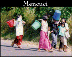 Balinese women and children going to bathe