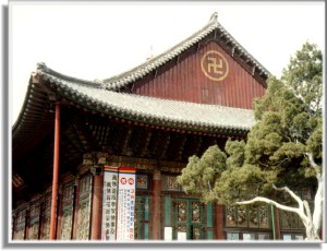 Swastikas are a common feature at Northeast Asian Buddhist temples